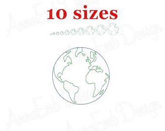 Earth Embroidery design. Earth bean stitch. Earth mini. Earth design. Machine Embroidery Design. Earth Globe Embroidery design.