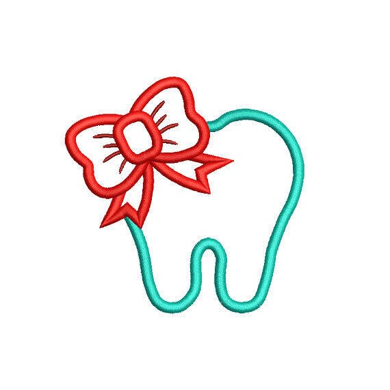 Tooth With Bow Applique Design. Tooth Embroidery. Tooth | Etsy
