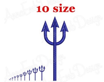 Pitchfork embroidery design. Trident mini Embroidery. Devil Trident embroidery design. Halloween design. Machine embroidery design.
