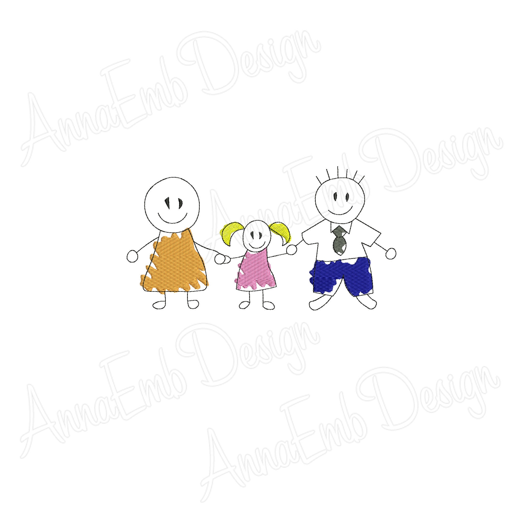 Family Embroidery Design. Family Stick Figures Embroidery Etsy