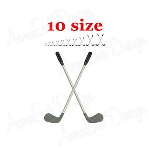 Diseño de bordado de golf. Diseño de bordado de palos de golf. Silueta de golf. Diseño de minigolf. Palos de golf cruzados. Diseño de bordado a máquina.