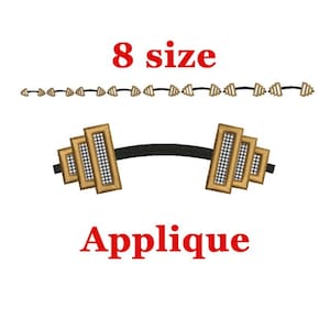 Barbell embroidery design. Barbell applique design. Machine embroidery. Dumbbell applique. Dumbbell embroidery design. Weightlifting Barbell
