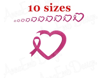 Cancer Awareness Ribbon Embroidery design. Cancer Ribbon Silhouette. Machine Embroidery Design. Cancer Awareness Ribbon heart