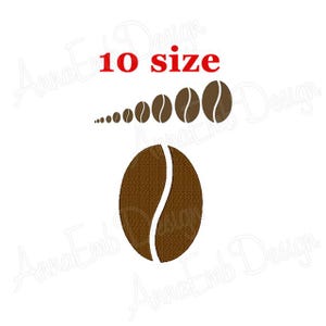Disegno per ricamo a forma di chicco di caffè. Mini disegno per ricamo a forma di chicco di caffè. Disegno per ricamo a macchina. Disegno per caffè. Silhouette di chicco di caffè.
