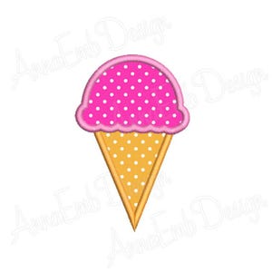 May include: A pink and white polka dot ice cream cone with a yellow and white polka dot cone.