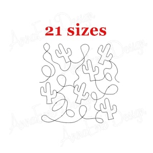 May include: A white background with a black line drawing of cacti and looping lines. The text "21 sizes" is in red at the top. The design is repeated across the image.
