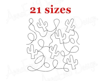 Disegno per ricamo di un blocco di patchwork con cactus. Trapuntatura a cactus da bordo a bordo (Download immediato)