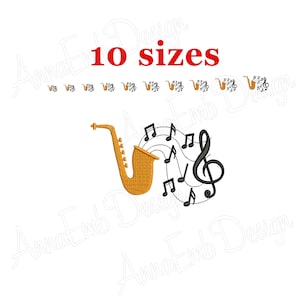 Può includere: Un sassofono dorato con note musicali e una chiave di violino. L'immagine include il testo "10 dimensioni".