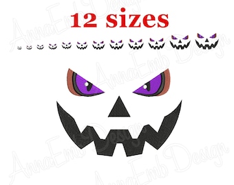 Broderidesign med läskigt pumpaansikte, Halloween Jack O'Lantern (direkt nedladdning)