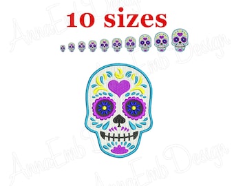 Wzór haftu czaszki Calavera, miniaturowe wypełnienie Halloween (natychmiastowe pobranie)