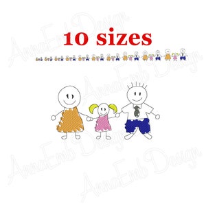 Family Embroidery Design. Family Stick Figures Embroidery Design. Machine Embroidery Design. Baby embroidery. Happy Family.