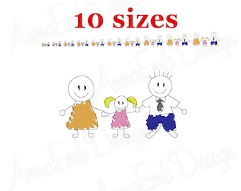 Family Embroidery Design. Family Stick Figures Embroidery Design. Machine Embroidery Design. Baby embroidery. Happy Family.