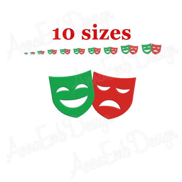 Comedy Tragedy Mask Embroidery Design. Mardi Gras Mask Embroidery. Mask Silhouette. Mask Design. Mini Mask. Machine embroidery design.