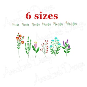 May include: A set of six embroidery designs featuring different types of flowers. The flowers are in various colors, including red, pink, yellow, blue, and purple. The designs are perfect for adding a touch of nature to any project.