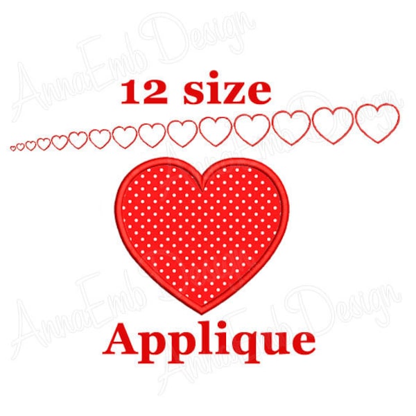 Conception de broderie d'applique de coeur. Heart Machine Embroidery Applique. Conception d'application d'amour. Valentine applique. Applique de forme de coeur