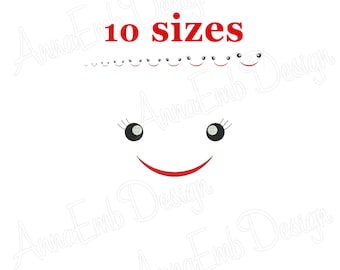 Doll Face Embroidery Design, Eyelashes Smile (Instant Download)