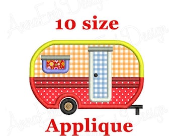 Camper Trailer Applique Embroidery. Camping trailer embroidery design. Travel Trailer Applique embroidery. Machine embroidery design.