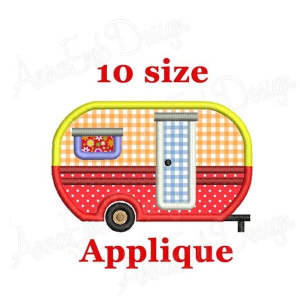 Camper Trailer Applique Embroidery. Camping trailer embroidery design. Travel Trailer Applique embroidery. Machine embroidery design.