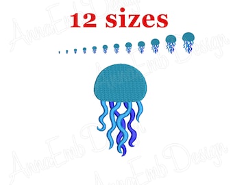 Jellyfish Embroidery Design, Sea Animal Silhouette (Digital Download)