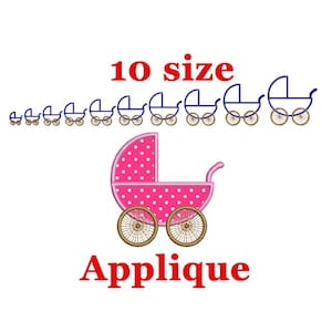 Baby Carriage Applique Machine Embroidery Design. Baby Pram Applique Design. Machine embroidery design. For baby. For girls. For boys.