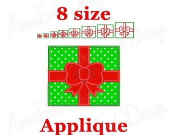 Diseño de bordado con apliques para caja de regalo. Caja de regalo navideña. Minicaja de regalo. Bordado a máquina. Diseño navideño. Diseño de caja de regalo de cumpleaños.