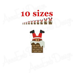 May include: An embroidery design of Santa Claus stuck in a chimney. The design comes in 10 different sizes.