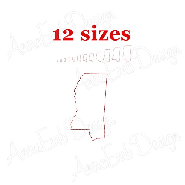 Mississippi Embroidery Design Mississippi state  Machine Embroidery Mississippi Bean Stitch Design Mississippi Mini Triple Stitch Outline