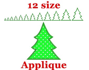 Desenho de bordado aplique de árvore de Natal (download instantâneo)