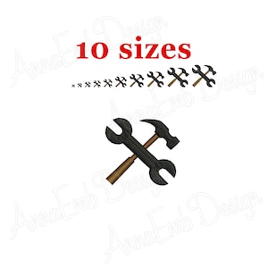 Strumenti ricamo design. Design ricamo martello e chiave inglese. Design ricamo macchina. Strumenti Silhouette. Strumenti mini.