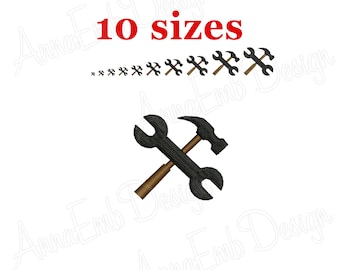 Tools embroidery design. Hammer and Wrench embroidery design. Machine embroidery design. Tools Silhouette. Tools mini.