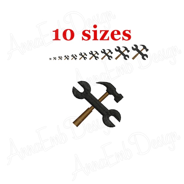 Tools embroidery design. Hammer and Wrench embroidery design. Machine embroidery design. Tools Silhouette. Tools mini.