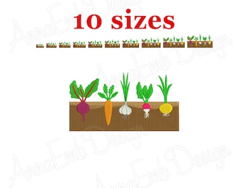 Vegetables Embroidery design. Beet Carrot Onion Garlic Radish Vegetable Garden. Vegetables design. Machine Embroidery Design.