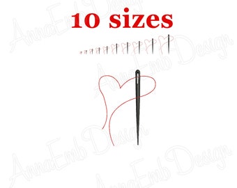 Heart Needle Embroidery Design, Thread Art (Instant Download)
