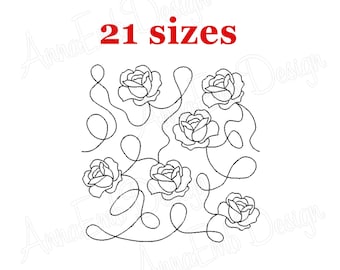 Ricamo a blocchi di rose per quilting. Trapuntatura di rose da bordo a bordo (Download immediato)