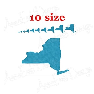 Diseño de bordado de Nueva York. Diseño del estado de Nueva York. Bordado a máquina. Puntada rellena de Nueva York. Miniatura de Nueva York. Silueta de Nueva York.