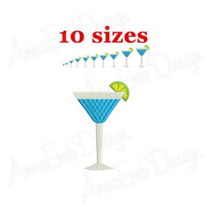 Disegno da ricamo per cocktail. Cocktail Martini. Ricamo silhouette cocktail. Disegno cocktail. Mini cocktail. Disegno da ricamo a macchina.