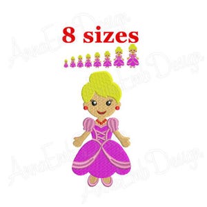 Prinzessin Stickdatei. Stickdatei für die Stickmaschine. Prinzessin mini Stickdatei. Prinzessin Filled Stitch. Niedliche Prinzessinnen Stickerei.