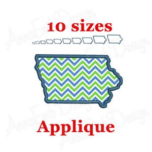 Iowa Applique Embroidery Design. Iowa state Design. Machine Embroidery. Iowa Mini. State of Iowa. Iowa Embroidery Design.