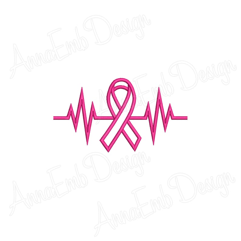 May include: Pink ribbon with a heartbeat graphic. The ribbon is a symbol of breast cancer awareness.