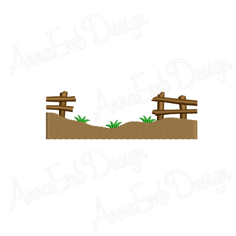 May include: A brown dirt path with two small wooden fences and green grass growing on either side.