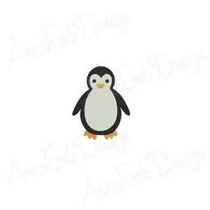 May include: A black and white cartoon penguin with a yellow beak and feet. The penguin is standing upright with its wings at its sides.