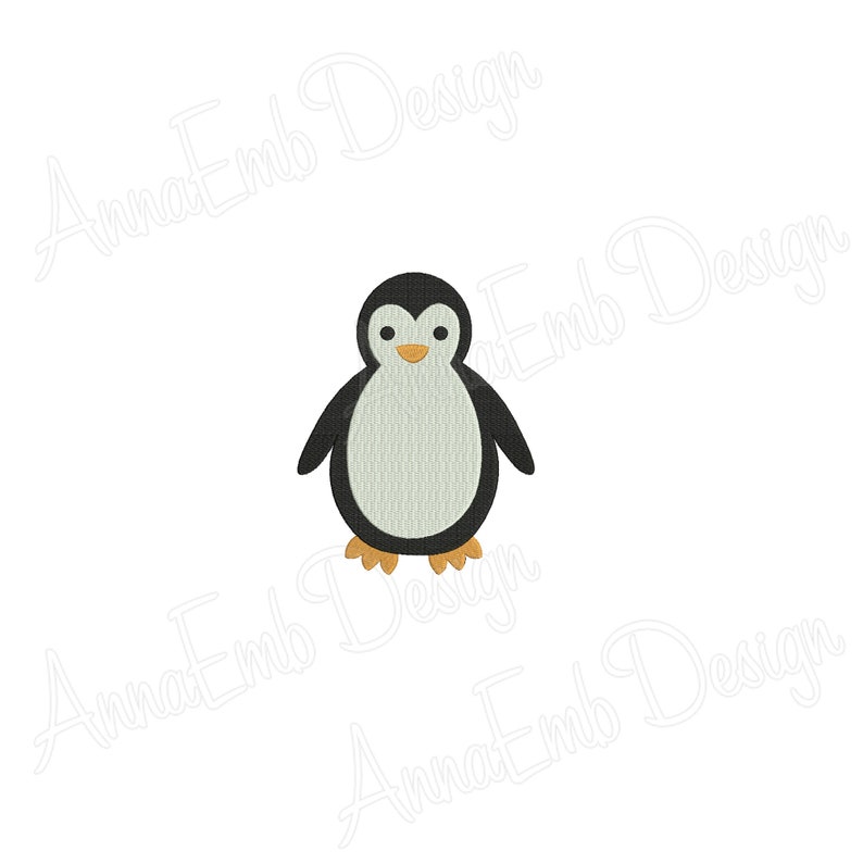 May include: A black and white cartoon penguin with a yellow beak and feet. The penguin is standing upright with its wings at its sides.