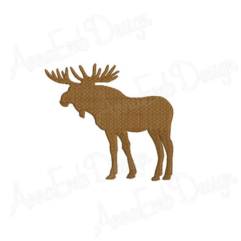 May include: A brown moose silhouette with large antlers. This is a digital embroidery design.