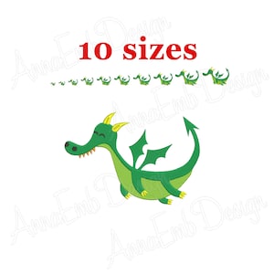 Diseño de bordado de dragón. Silueta de dragón. Mini Dragón. Dragón lindo. Diseño de bordado de máquina. Baby Dragon
