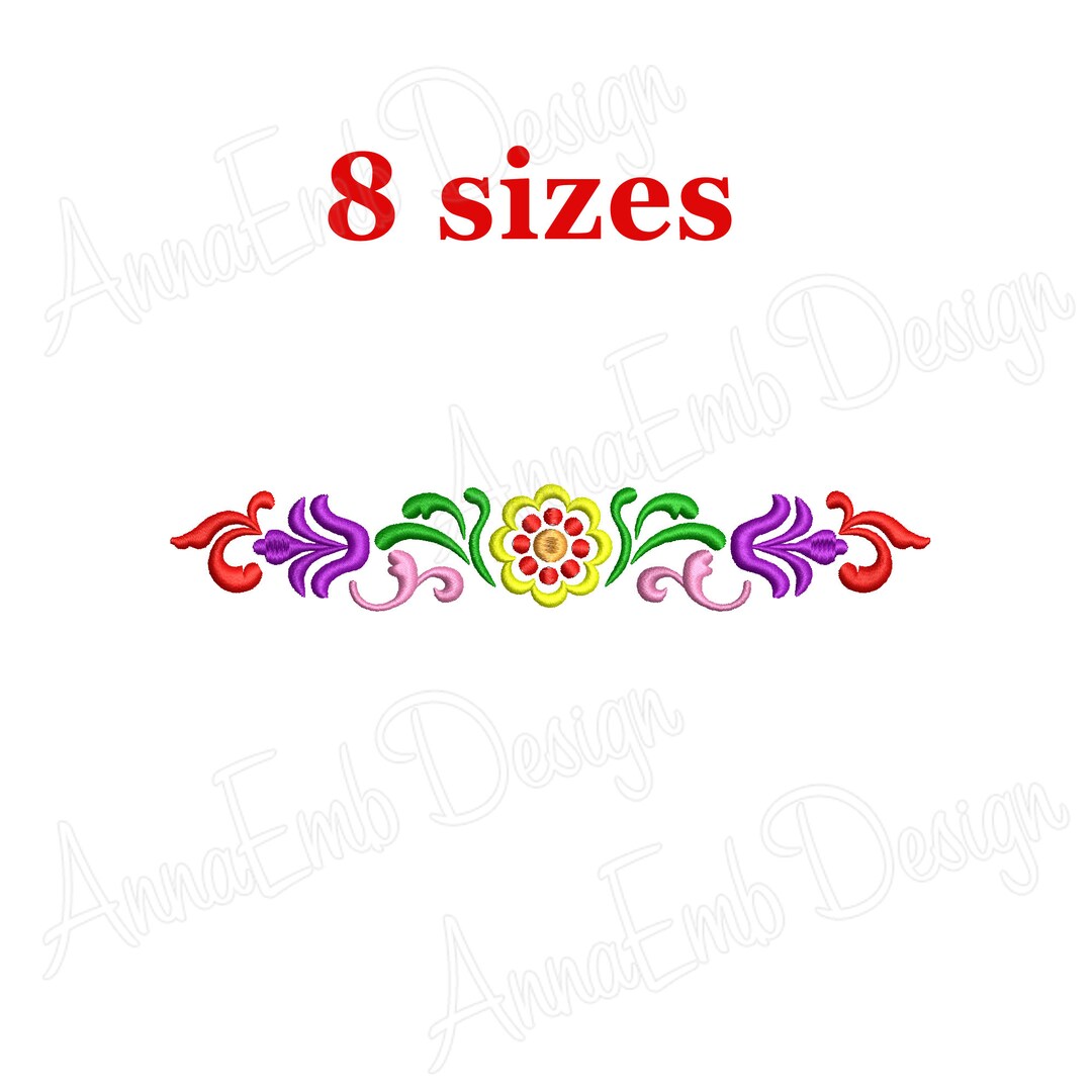 Flower Border Embroidery Design. Floral Border. Flower Embroidery. Folk