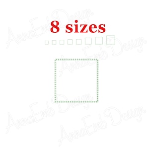 May include: A green square frame with a stitched border. The text "8 sizes" is in red above the frame.