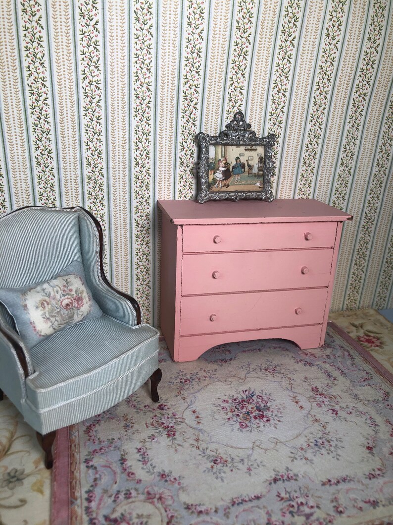 Vintage Pink Wooden Dollhouse Dresser Etsy