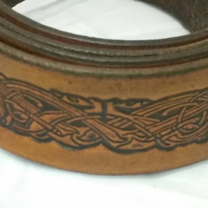 Celtic Dogs hand embossed 1.5 38mm belt Tan