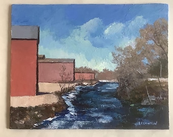 Original Acrylic Palette Knife River Painting, Rhode Island Art, 8x10 Canvas