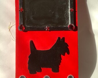 Hand Painted Scottie Dog Mirror, Red and Black Wood, Collectible Gift